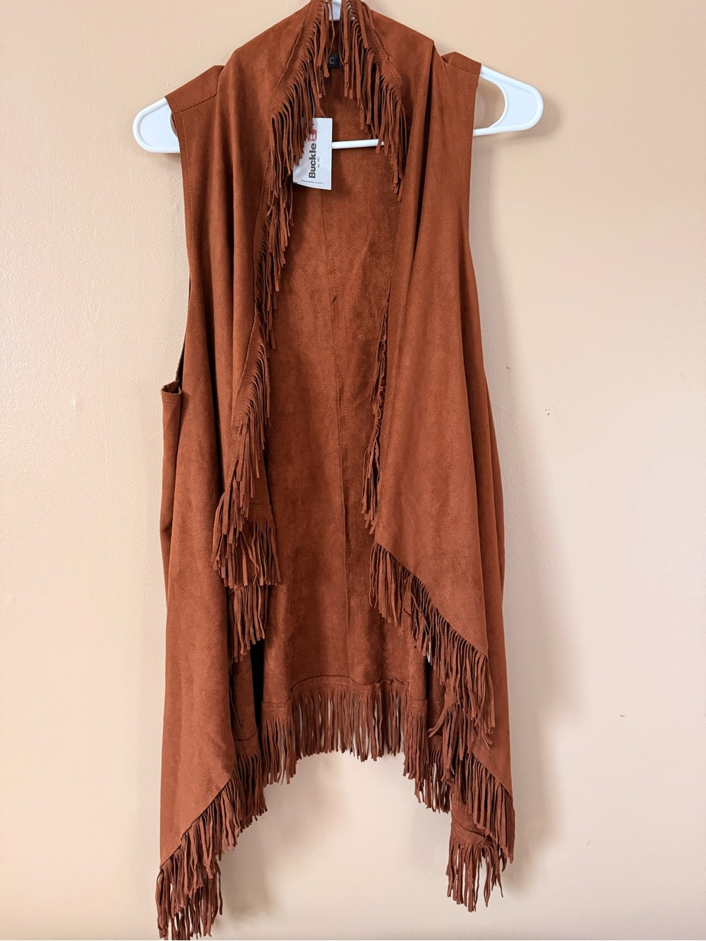 Buckle Women’s Large Faux Suede Fringe Vest Brown Western Boho NWT
